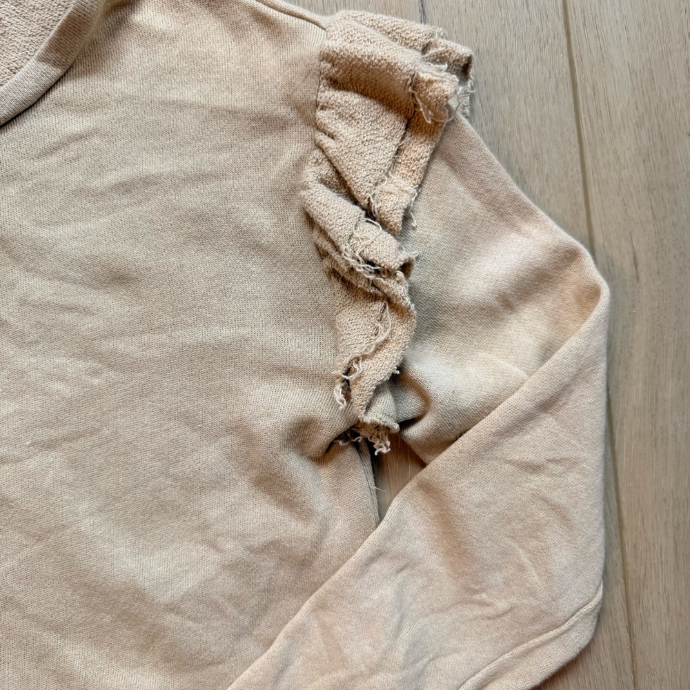 LoveShackFancy Corinne Ruffle French Terry Neutral Tie Dye Sweatshirt Crop Med - Picture 4 of 6